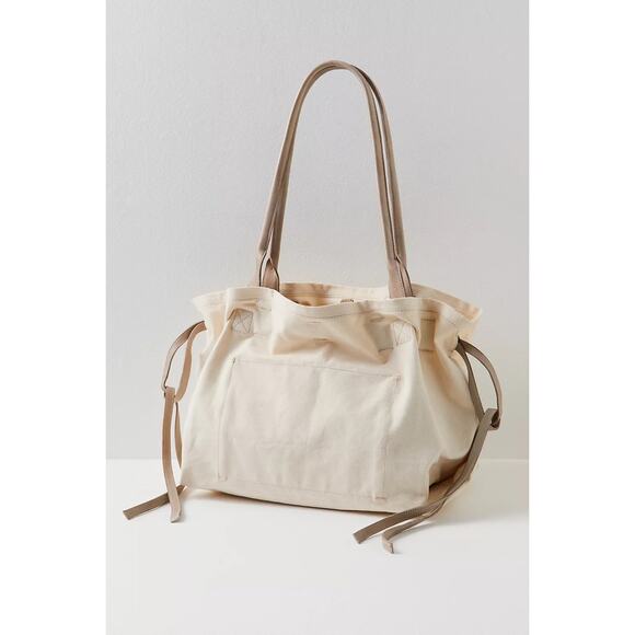 Free People Daybreaker Tote Oversized Canvas Bag in Saltwater Neutral Ivory - Picture 1 of 13